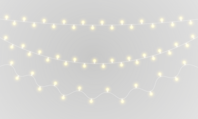 PNG transparent banner with festive lamp garland and glowing light string great for celebration footer or winter carnival featuring abstract motif in gold and blue graphic style