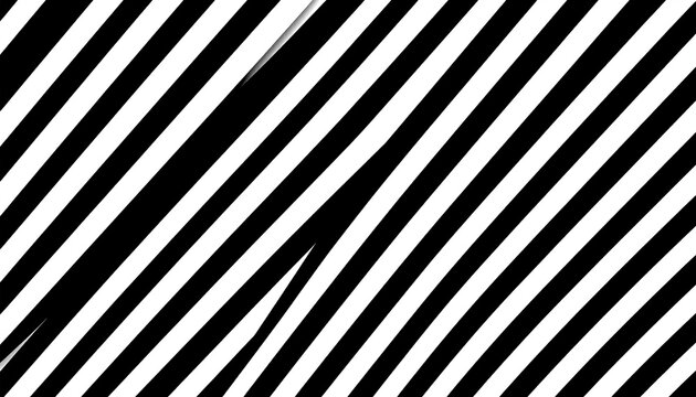 Abstract black and white diagonal stripes pattern with a subtle broken line, geometric background, optical art illusion, modern graphic design element. - Powered by Adobe