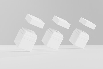 Square airless skincare pump jar mockup, white acrylic plastic cosmetic jar packaging, luxury refillable cream container, rectangular shape skincare packaging with pump dispenser, cream vacuum bottle