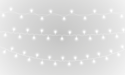 PNG party garland featuring abstract glow and shiny lamp design for event footer with transparent background and isolated white ribbon perfect for festive advertising or christmas card