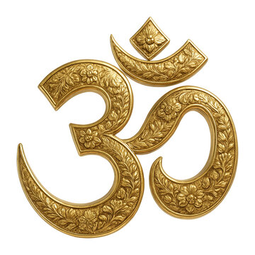 Ornate golden Om symbol with intricate floral details.