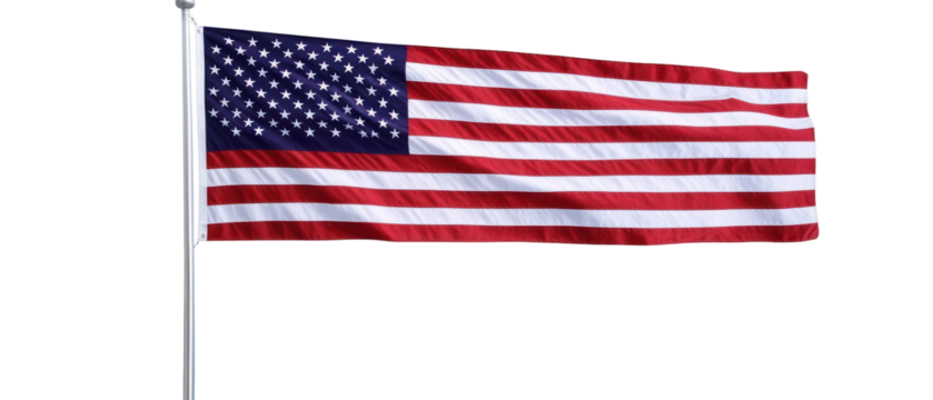 American Flag Waving On A Pole Against Transparent Background