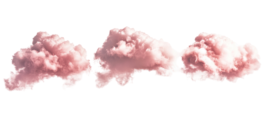 Three Pink Clouds In The Sky With Transparent Background