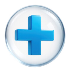 Obraz premium Translucent orb encasing a 3D blue plus symbol.