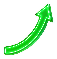 Curved green neon arrow symbolizing business growth and progress.