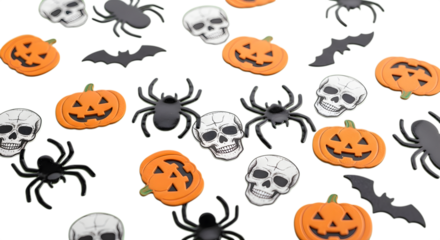 Spooky Halloween icons with pumpkins skulls and bats create a festive and frightening atmosphere for your holiday designs