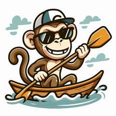 Naklejka premium cartoon vector illustration of a monkey rowing