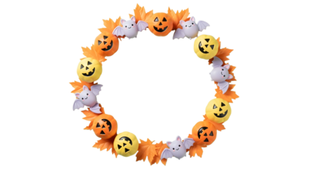 Adorable cartoon bats and smiling jack-o'-lanterns create a festive Halloween circular border perfect for seasonal designs
