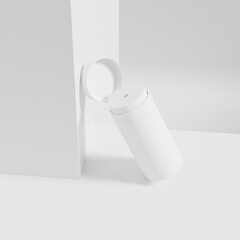 Airless cream pump bottle with flip cap mockup, cylindrical cosmetic bottle, luxury airless pump skincare packaging with flip top cap, white plastic facial lotion container, Cream Jar Vacuum Bottle