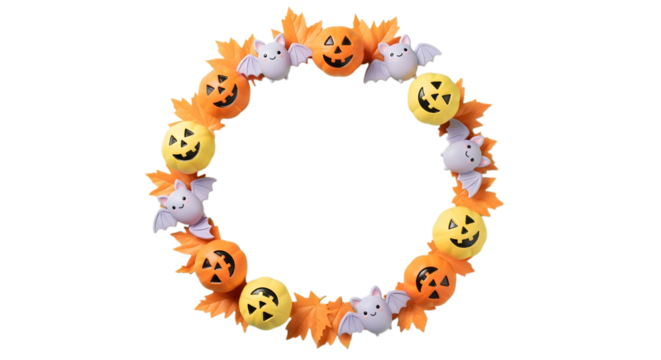 Adorable cartoon bats and smiling jack-o'-lanterns create a festive Halloween circular border perfect for seasonal designs - Powered by Adobe