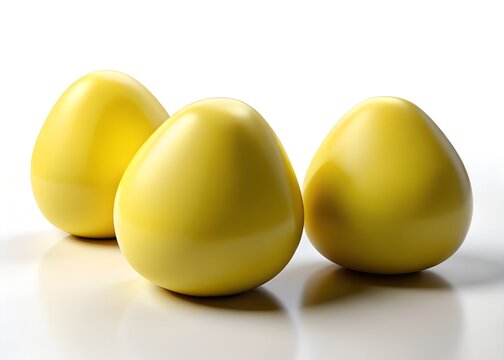 Three vibrant yellow eggs isolated on white background, perfect for easter, spring, and foodrelated designs with a touch of simplicity and elegance - Powered by Adobe