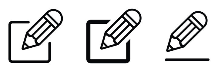 Pencil icon vector isolated on white background. Edit icon set. Notepad edit document with pencil and pen icon, edit pen icon, create modify pen sign button, Pencil icon, sign up icon. Pencil Icon