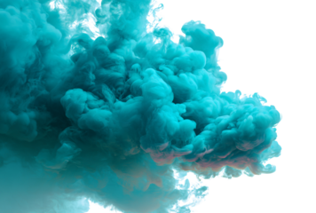 Abstract blue smoke cloud isolated on transparent background for texture, graphic design element, or colorful vibrant background effect