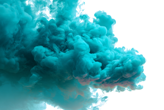 Abstract blue smoke cloud isolated on transparent background for texture, graphic design element, or colorful vibrant background effect