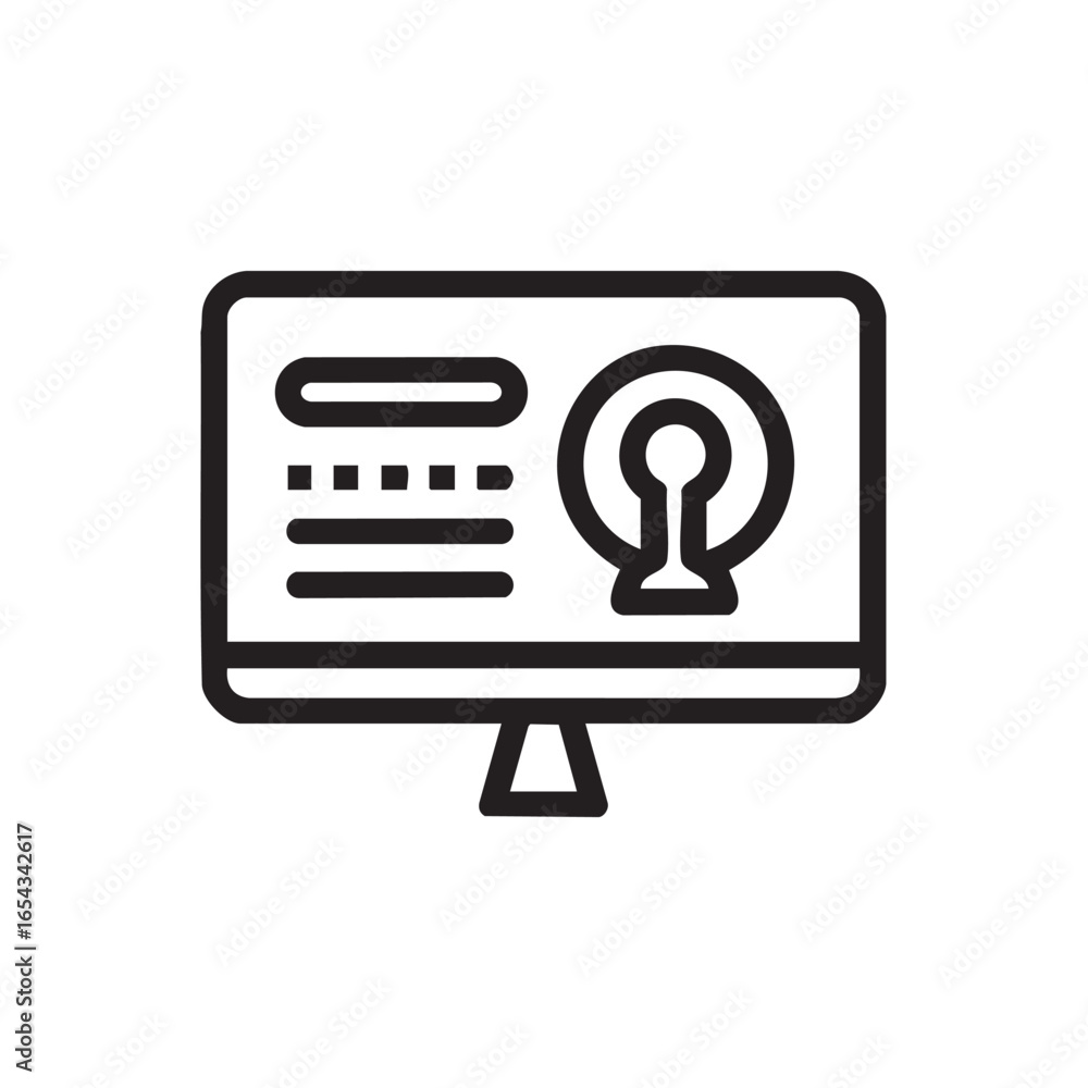 Aufkleber an outline icon of a computer monitor with a lock symbol.