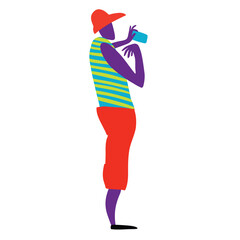 Person Taking Photo with Smartphone Vector, Urban Style Character in Bright Colors