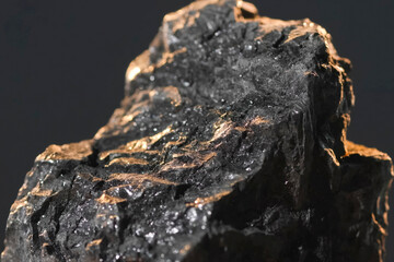 A piece of anthracite charcoal on a dark gray background.