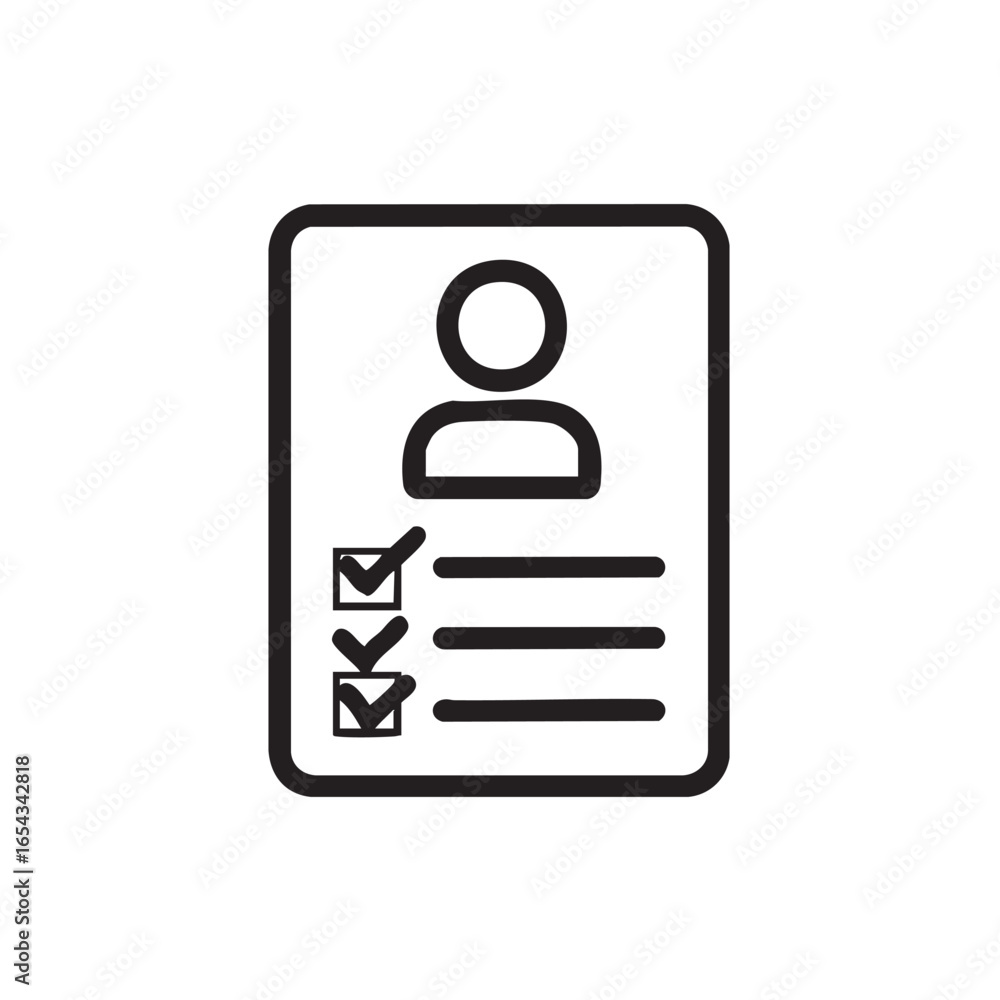 Poster an outline icon of a checklist with a user profile.