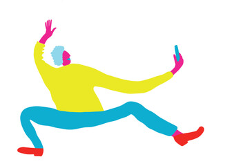 Squatting Selfie Pose Vector Illustration, Bold Modern Person Design