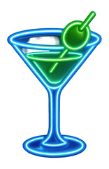 Neon icon of a cocktail with olive, symbolizing a birthday celebration.