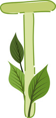Alphabet T decorated with green leaves