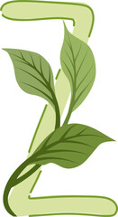 Alphabet Z decorated with green leaves