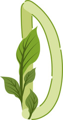 Alphabet D decorated with green leaves
