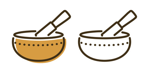 Tibetan singing bowls set  with hummer. Sound therapy and sound healing concept.