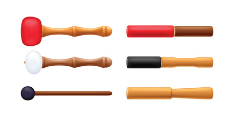 Set of hummers for singing bowls, bells or percussion music instruments.