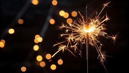 Sparkling Celebration A Single Sparkler Shines Brightly Against a Bokeh Background