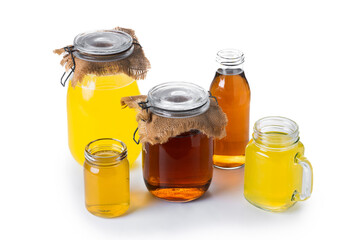 Colorful Kombucha Jars and Bottles isolated on white background