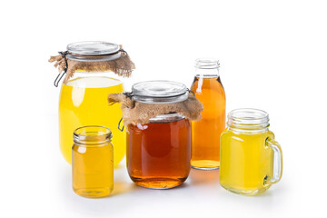 Colorful Kombucha Jars and Bottles isolated on white background