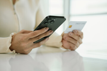 A businesswoman uses her laptop for online banking and e-commerce, managing payments, shopping, and financial transactions in cyberspace, reflecting modern technology, digital security, investment, an