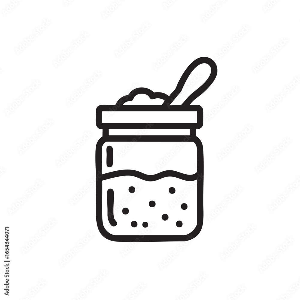 Poster a simple line drawing of a jar with a spoon.