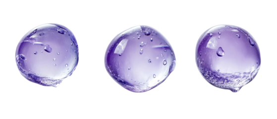 Three Purple Spheres With Water Droplets Against Transparent Background