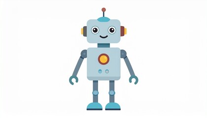 Friendly cartoon robot character with a smiling face. Isolated flat vector illustration representing artificial intelligence and futuristic technology