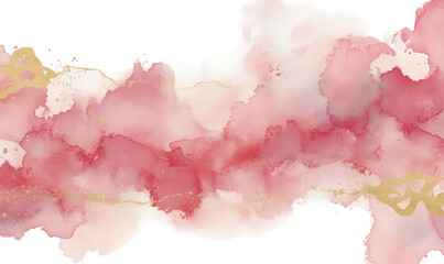 Abstract pink and gold watercolor splash with delicate texture isolated on transparent background