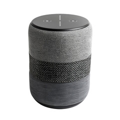 A gray cylindrical speaker item