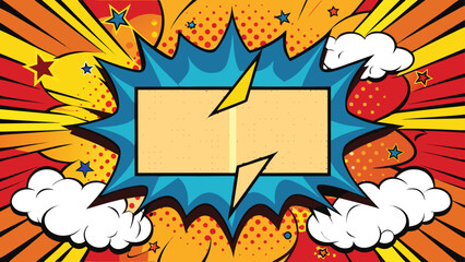 Colorful comic book backdrop showcasing a blank frame, awaiting creative input or dialogue..eps