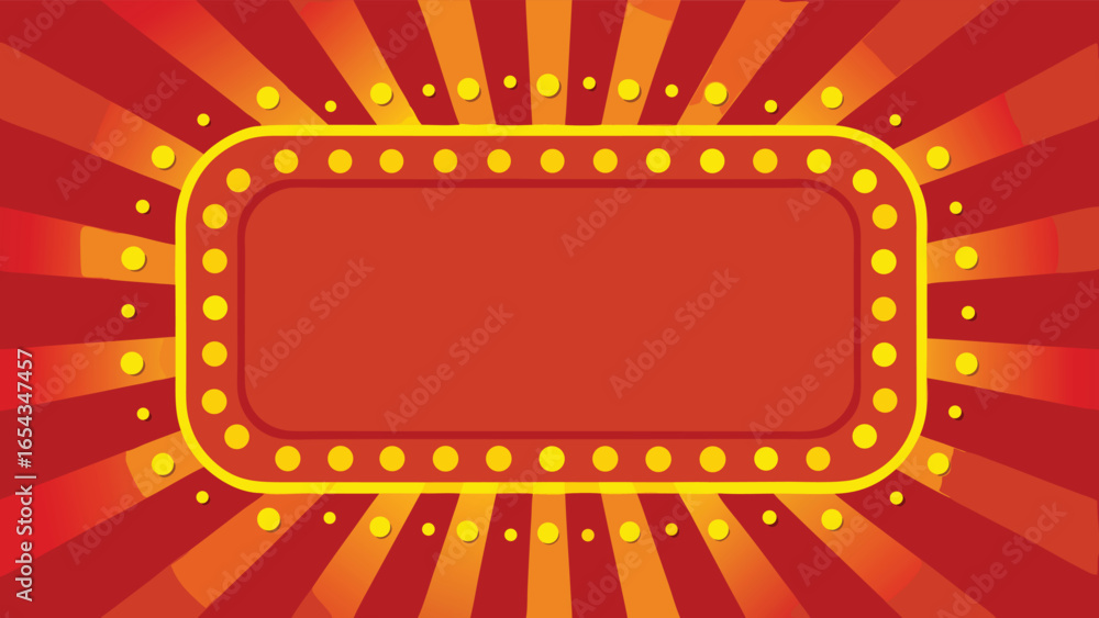 Poster a red background featuring a square frame adorned with decorative lights..eps