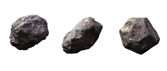 Three Rough Textured Stones On Transparent Background