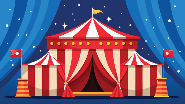 Striking red and white striped circus tent, standing tall and inviting, ready for a lively performance..eps
