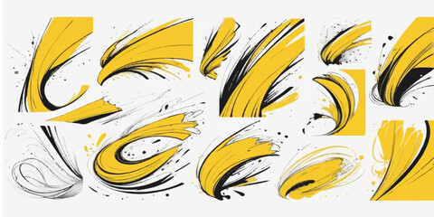Obraz premium Abstract vector illustration of a floral background with an aquatic sun, ocean wave, and flower elements in yellow
