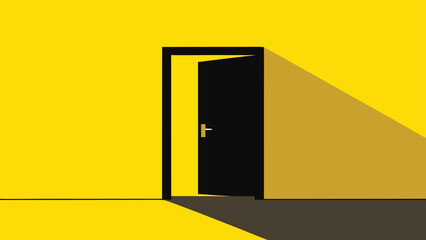 Vector illustration of an open door with a starry sky beyond, representing new possibilities and dreams..eps