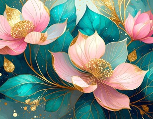 Delicate pink flowers with teal leaves
