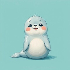 Ilustración de foca adorable estilo caricatura sobre fondo azul