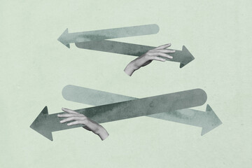 Trendy art 3d creative image collage of business hand arrow development path direction success...