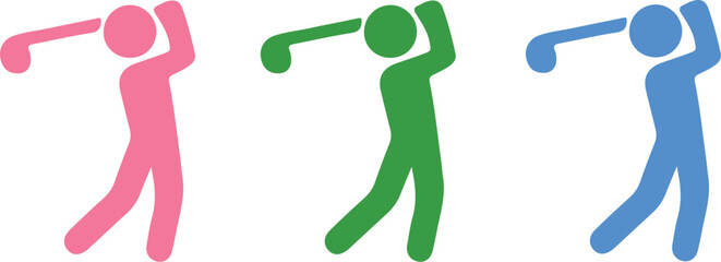 Colorful golf swing icons for sports brand, team, or event logo designs and golfing website visuals