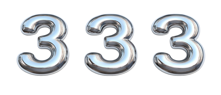 Three Silver Numbers On Transparent Background Representing The Numeral Three Metallic Shiny Digits Isolated Design Element