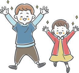 喜んでいる男の子と女の子　全身　ベクター
